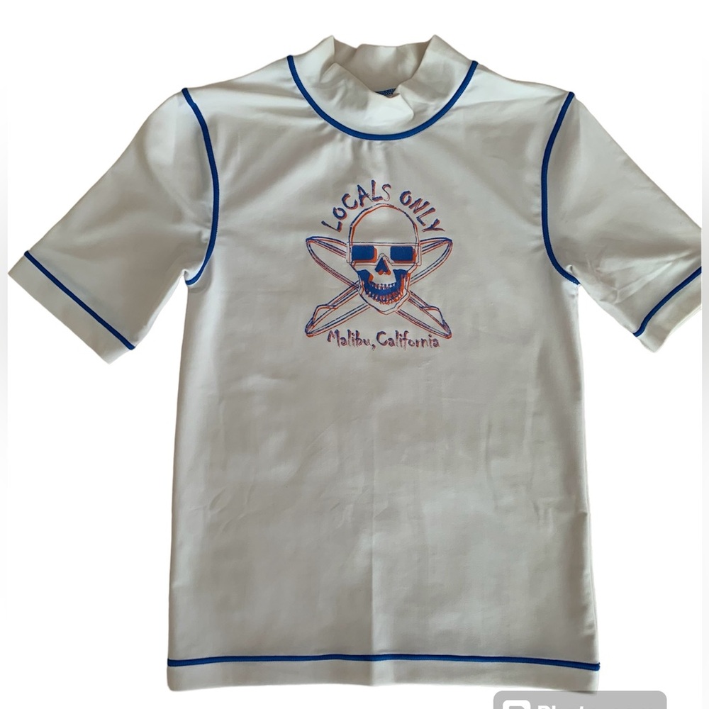 Cherokee Skeleton White Rash Guard Swim Shirt Mock Neck Short Sleeves Boy M 8/10